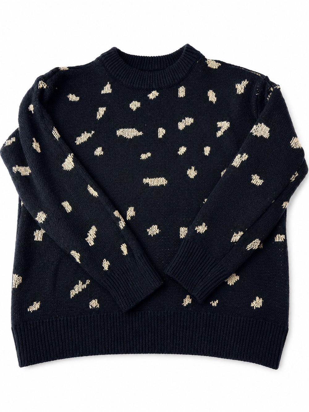 Kendall & Kylie navy Crewneck Sweater with Cream Speckle Pattern